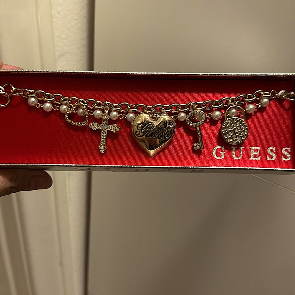 Guess Gold tone Pearl and charm bracelet- NEW